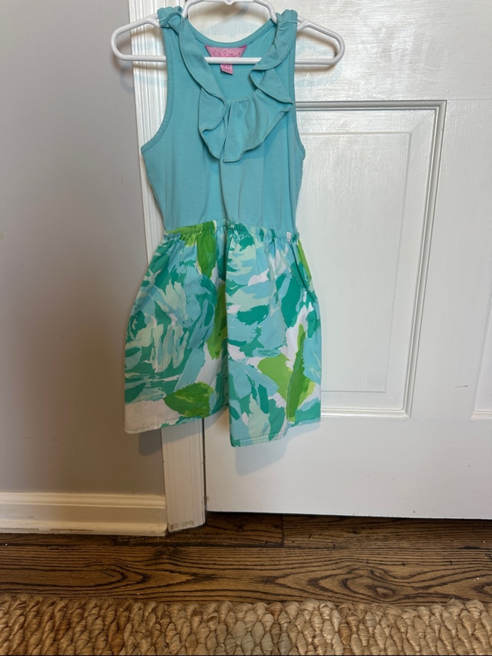 Lilly Pulitzer Girls Aqua & Green Ruffled Tank Dress